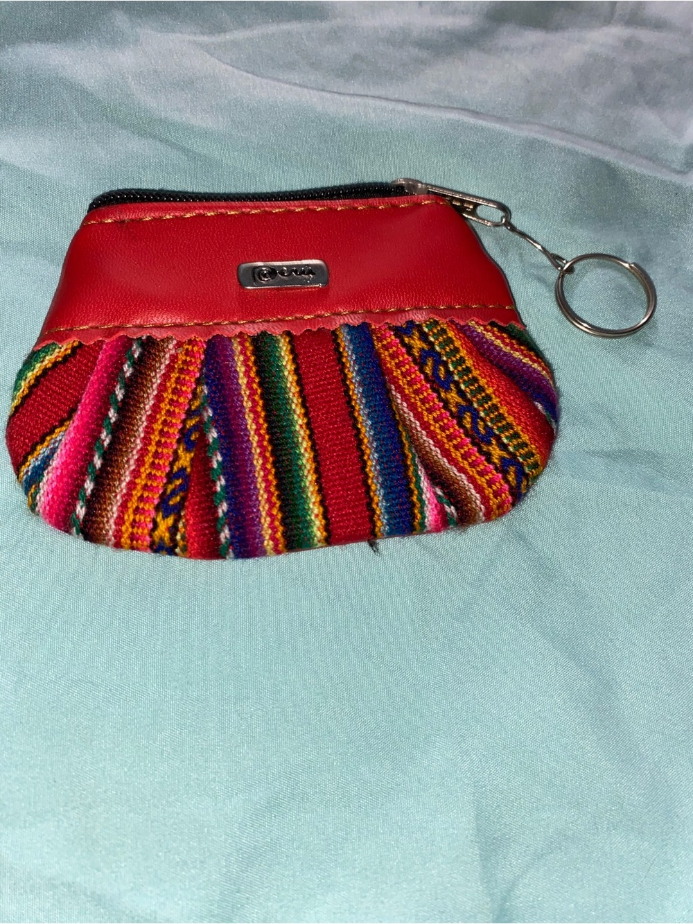 Handcrafted Red Stripe Coin Pouch Keychain